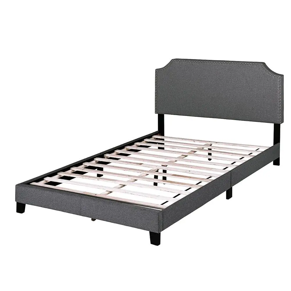 

Software Platform Bed Frame With Nail Head Decorative Headboard And Wooden Board - King Size USA Warehouse Fast Shipping