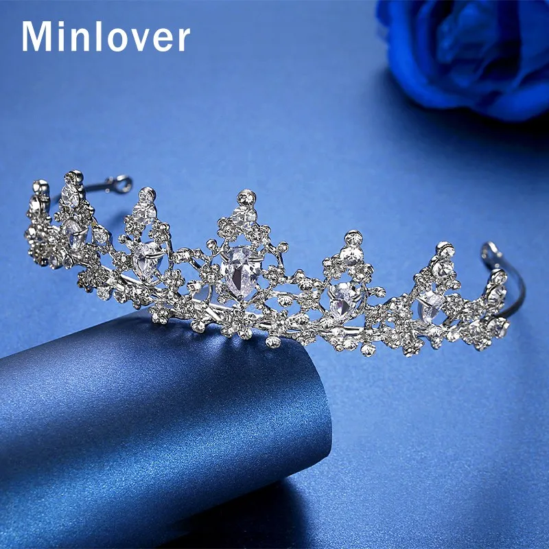 Minlover, Классический CZ цветок, диадема, короны из горного хрусталя, для невесты, Женская повязка на голову, принцесса, свадебная диадема, аксессуары для волос HG174