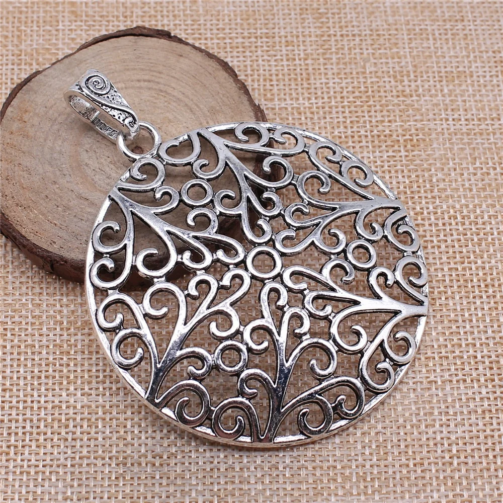 

1pcs 73x66mm Bohemia Filigree Round Big Carved Flower Pendant Charm For Necklace Making