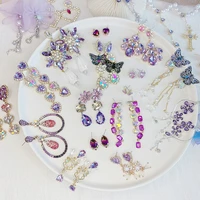 2020 romantic purple crystal long drop earrings shining rhinestone flower water drop dangle earrings elegant fine charm jewelry