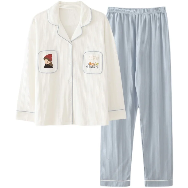 

Cotton Pajamas Women's Spring And Autumn Long Sleeve Two-piece Set Autumn And Winter Thin Women's Cardigan Home Clothes