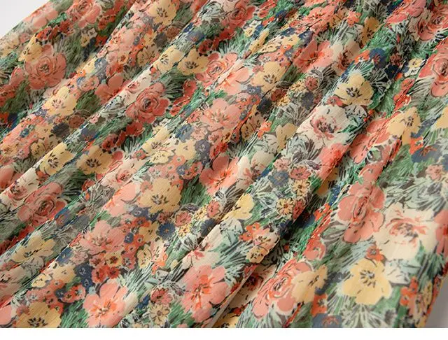 

2021 Summer New Retro Pleated Fashion High Waist Slimming Flower Print Casual All-match Side Slit Skirt