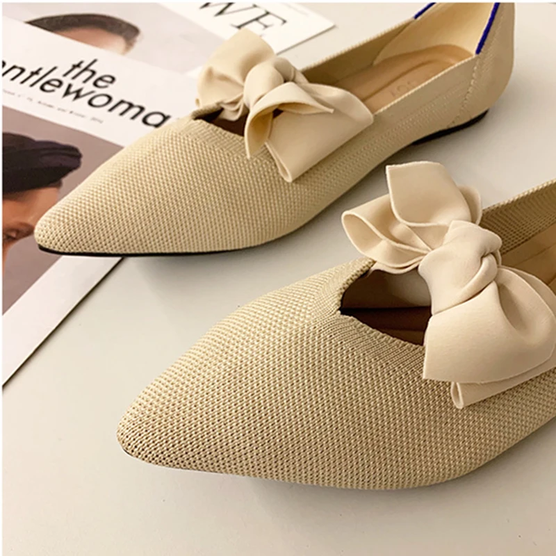 Casual Women's Flat Shoes Ballet Shoes Breathable Knit Pointed Shoes Moccasin Mixed Color Soft Pregnant Shoes Zapatos De Mujer
