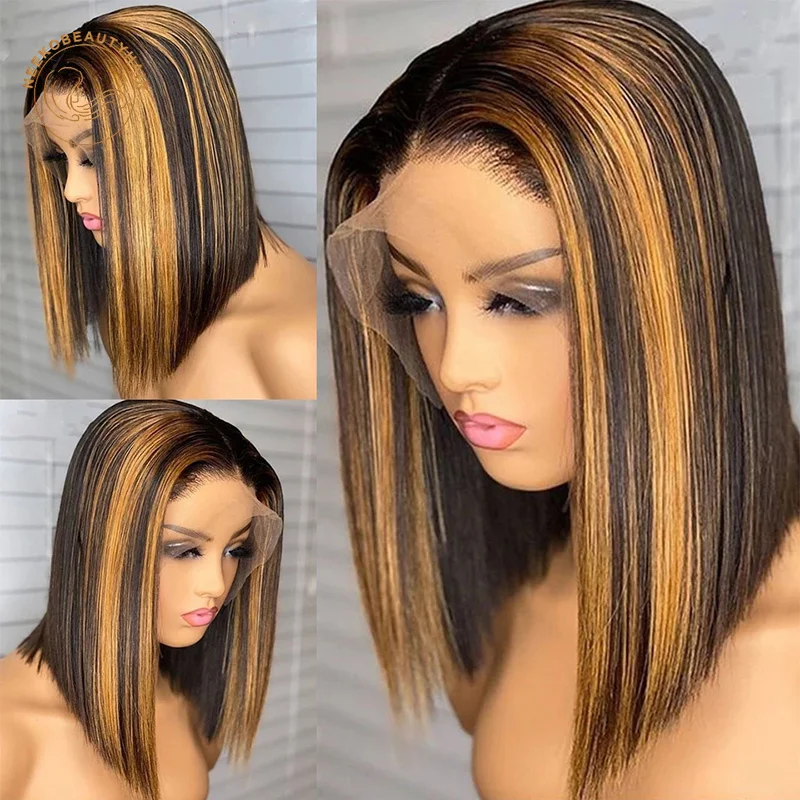 Highlight Lace Wigs #1B/30 Highlight Bob Wig 13X4 Colored Lace Front Human Hair Wigs for Women Pre plucked Closure Wigs