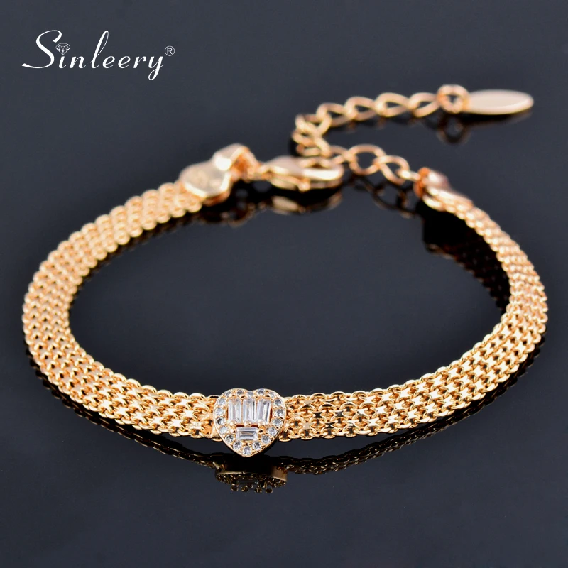 Женский браслет с подвеской в виде сердца розовое золото серебро металлическая