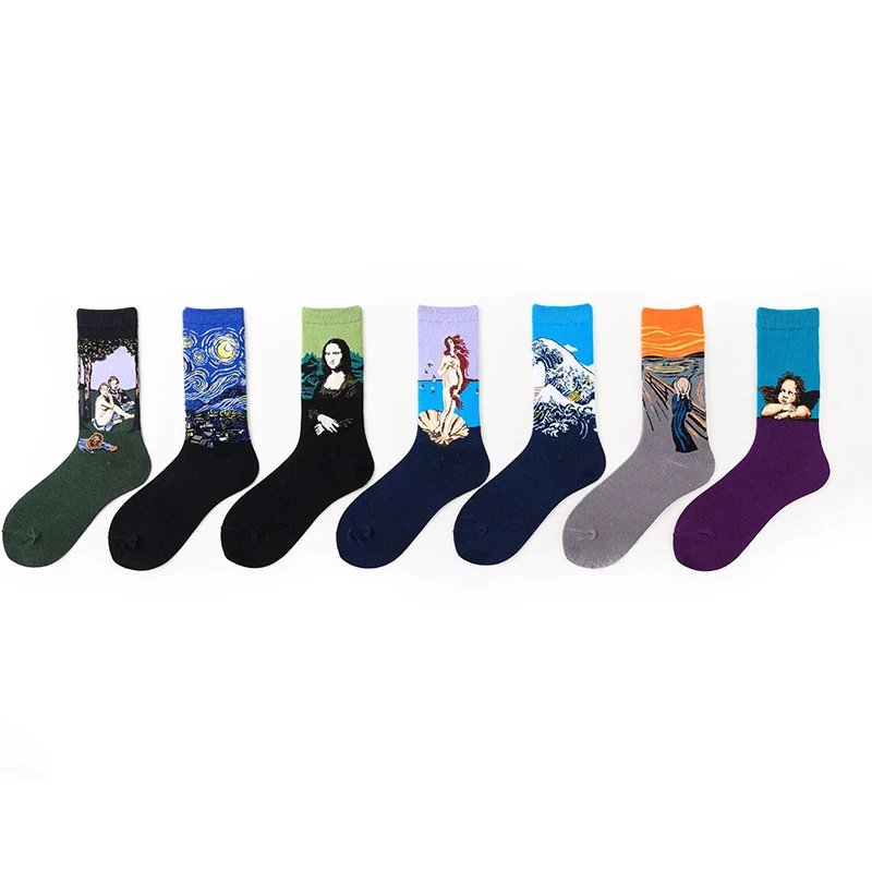3D Retro Painting Art Socks Harajuku Happy Skateboard Unisex Women Men Van Gogh Starry Night Artistic Vintage Pattern Sock | Мужская