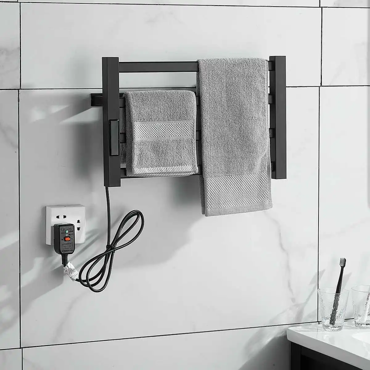 

48W Intelligent Thermostatic Electric Heating Towel shelf rack Carbon Fiber Heating Household Towel Rack Warm Towel Shelf
