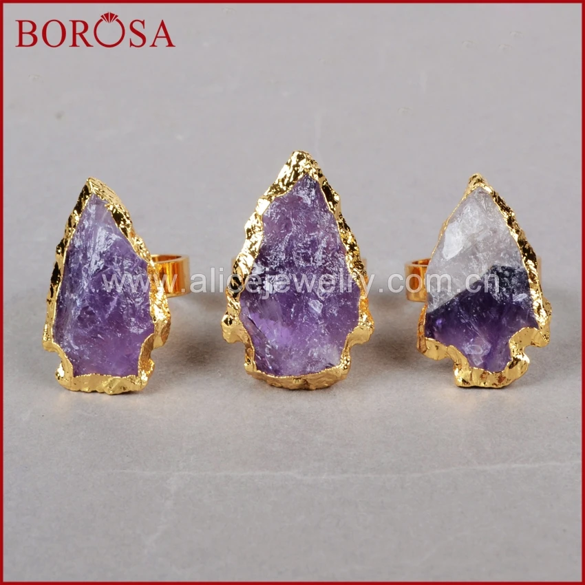 BOROSA 5/10 шт. наконечник стрелы золотого цвета сырье натуральный аметист кольца