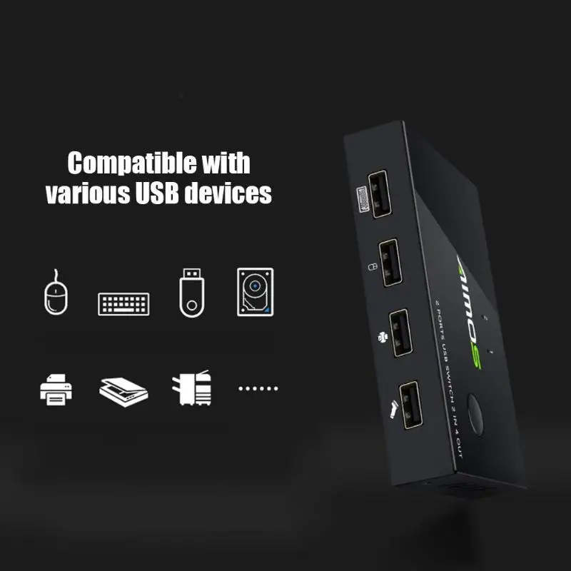 USB KVM-переключатель переключатель 2 в 4 выхода адаптер для клавиатуры мыши
