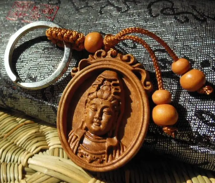 wholesale natural Mahogany Three-dimensional Engraving Key Chain Lifelike Pendant Key Ring Jewelry Gift For Car Accessories F93