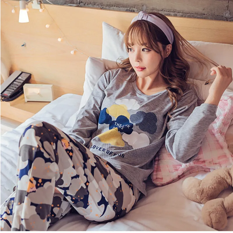 

Womens Pajamas Sets 2021 Summer Round Neck Cartoon sleepwear long sleeve trousers pajamas sets Lovely home clothe Leisure wear