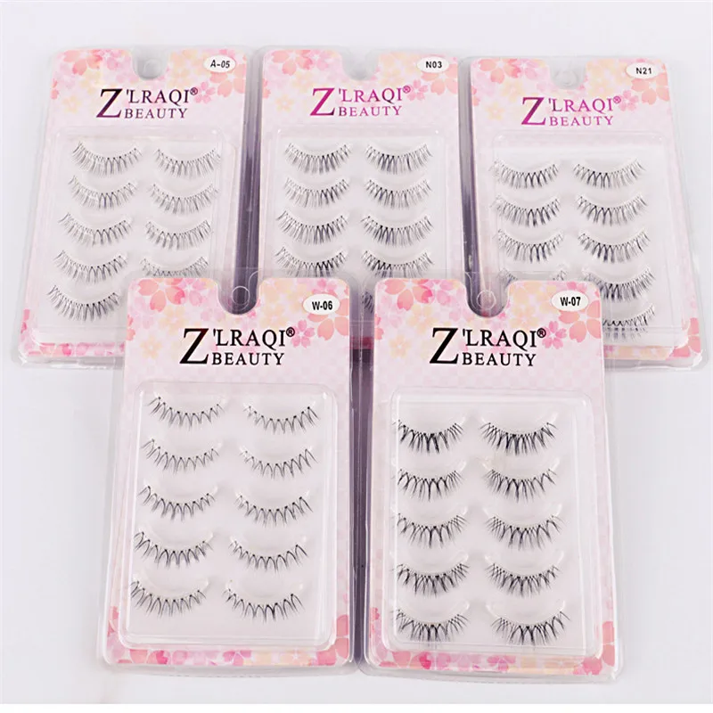 

5 pairs/set Natural False Eyelashes Color Eyeliner Set Sharpened False Eyelashes Eyes Makeup Tools Reusable 3D Curl Eyelashes