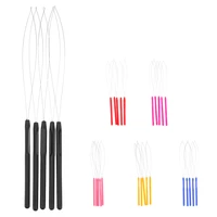5pcsset hair extensions loop needle threader wire pulling hook tool for silicone microlink beads and feathers