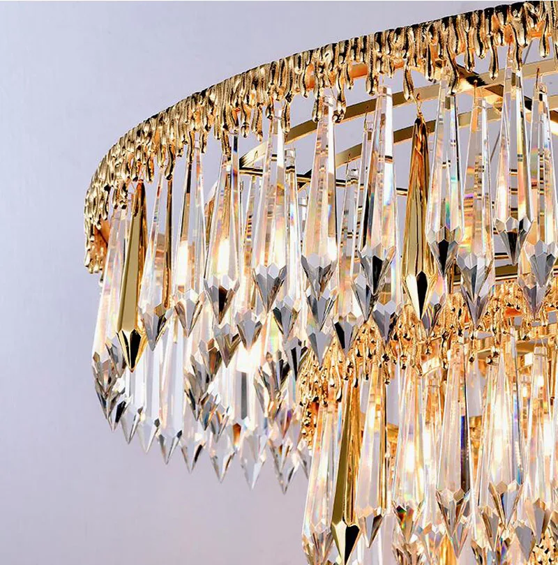 

18K Gold Plated Luxury Modern Crystal Chandelier Lighting Contemporary Brass hanging lamp Suspended Light Lamp