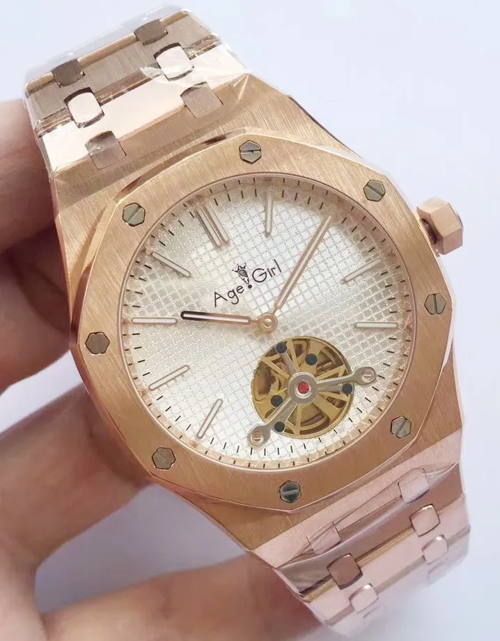 Роскошные брендовые Новые Мужские автоматические механические Tourbillon сапфировое серебро розовое золото светящиеся синие Черные часы прозрачные AAA - Цвет: Gold White