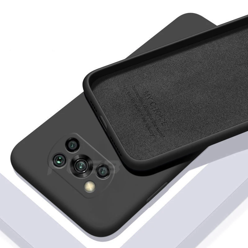 original soft liquid silicone phone case for xiaomi poco x3 nfc x 3 m3 f2 pro f3 camera protection cloth lining shockproof cover free global shipping