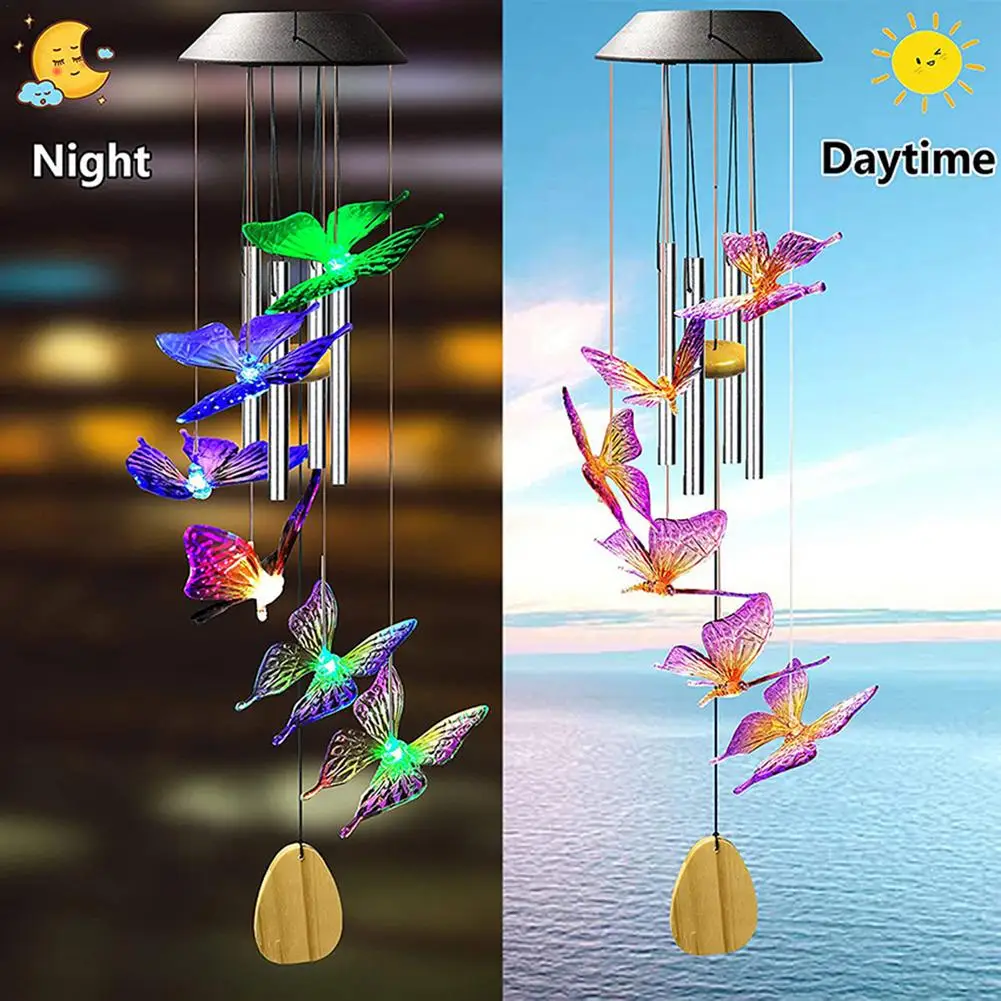 

Garden Solar Wind Chimes Butterfly Color Changing LED Night Light Waterproof Outdoor Windchime Home Garden Decoration