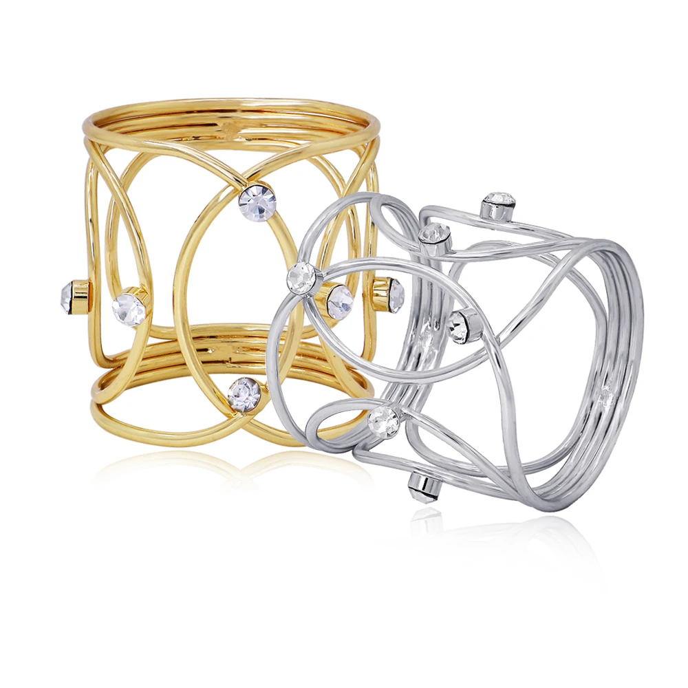 

TAI Top 6Pcs Cross Gold Silver Crystal Napkin Rings Wedding Festival Decoration Metal Napkin Holder Table Napkins Party Supplie