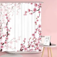 cherry pink floral shower curtain bathroom blossom plum flower girl bath decor spring japanese garden aesthetic vintage screen