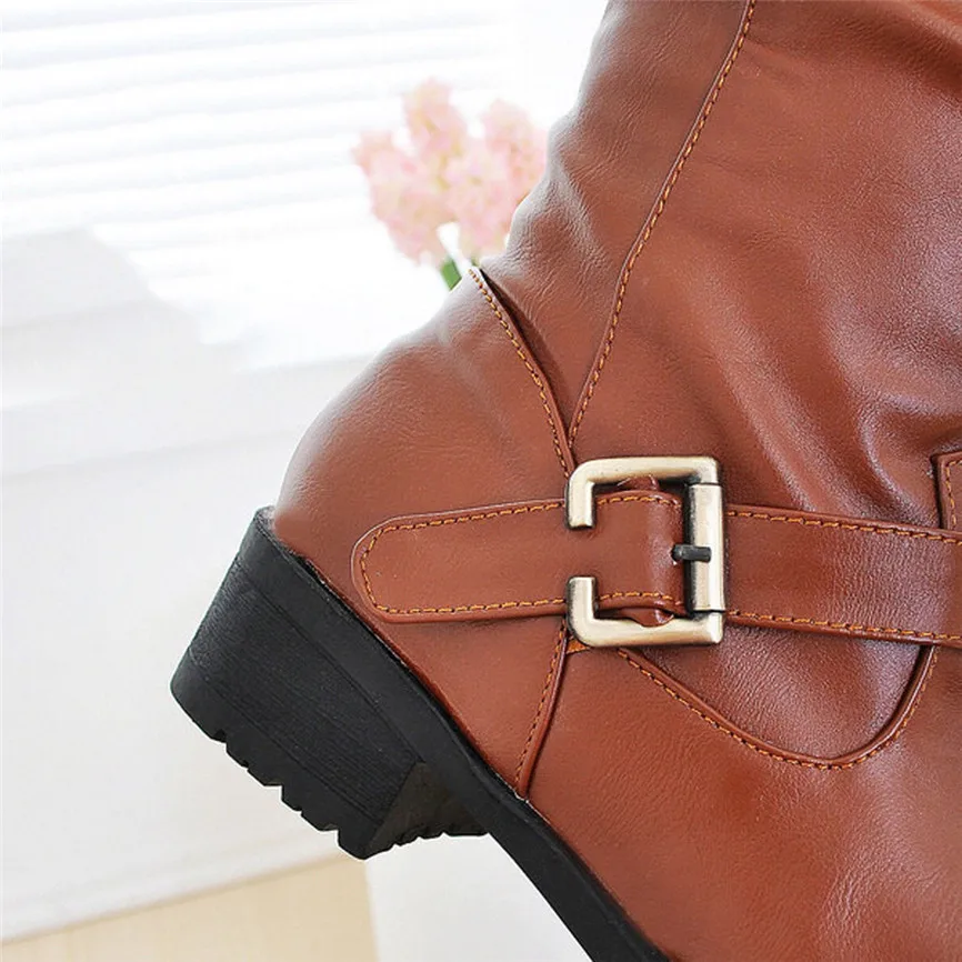 Теплые ботинки зимние женская обувь на низком каблуке в стиле ретро высокие