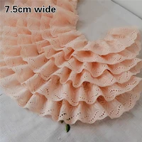 new shrimp pink cotton embroidered pleated lace fabric diy crumpled skirt dress fluffy cuff collar clothing accessories supply