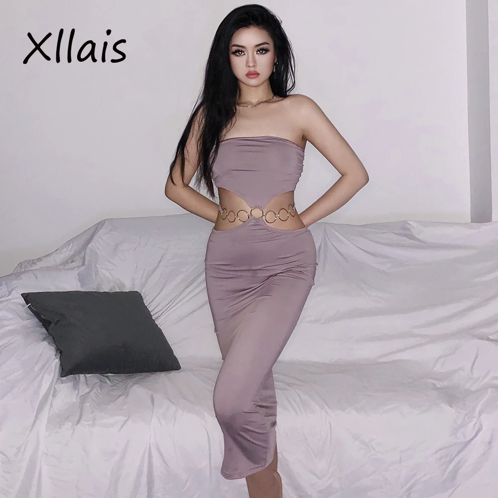 

XLLAIS сексуальное женское платье без бретелек с вырезом 2022 элегантная Клубная одежда для рождественской вечеринки модная бандажная празднич...