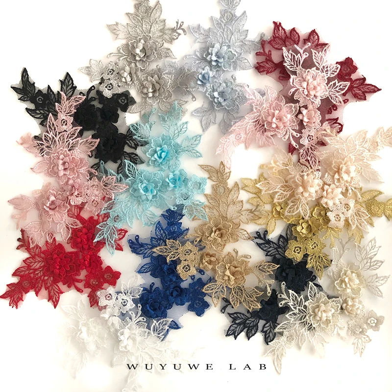 Женское платье с аппликацией Venise белое/сапфировое/черное/золотистое цветочной