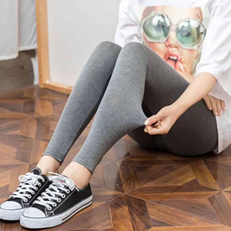Новинка Осень Зима Модные Черные Серые эластичная низкая талия трикотажные штаны-джоггеры леггинсы тонкие модальные брюки облегающие Женские леггинсы