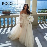 macdugal wedding dress 2021 princess off shoulder tulle beach bridal ball gown puff sleeve vestido de novia civil girl clothes