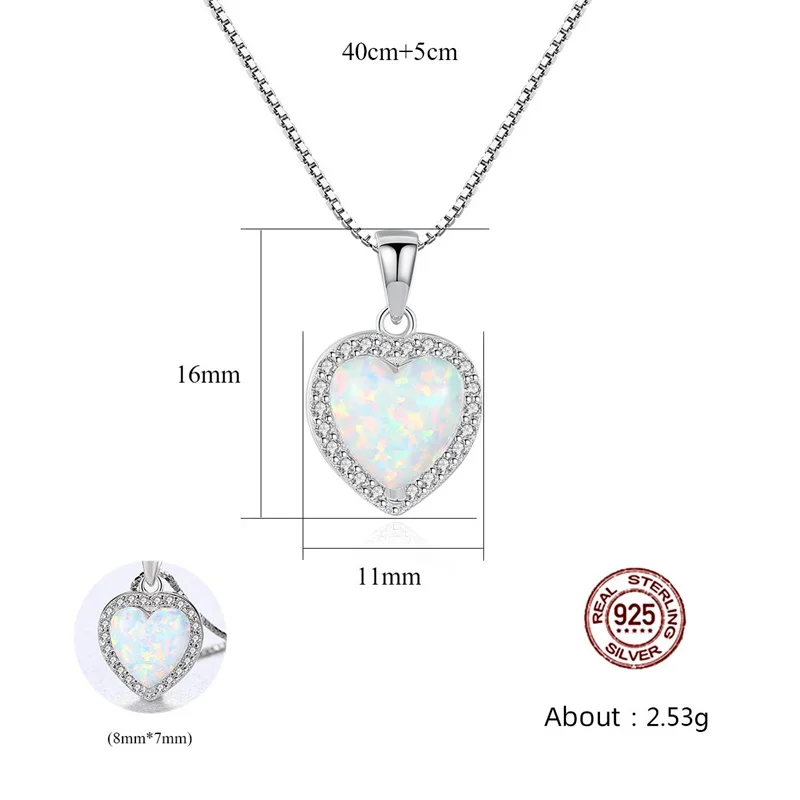 

Bague Ringen Heart shaped Opal Pendant Necklace for Women Sterling Silver 925 Jewelry Female Neck Ornament Valentine's Day Gift