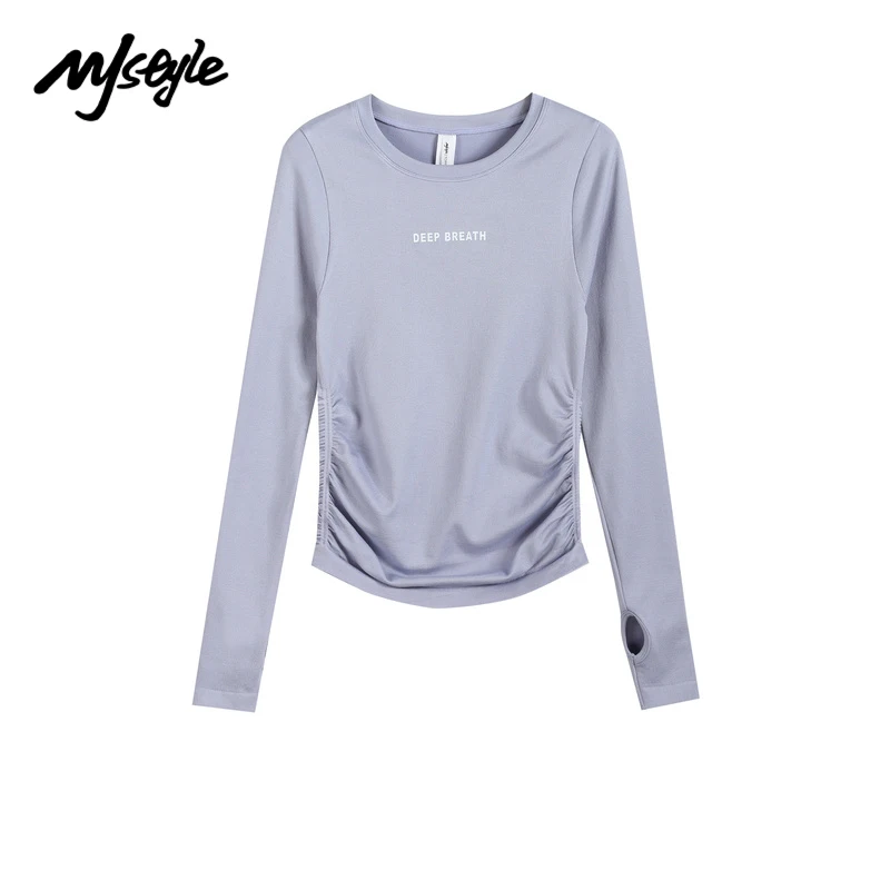 

MJstyle 2021 Winter Women's Elegant Slim Yoga Sports T-shirt Fitness GYM Wear Round Neck Long Sleeve 821100002
