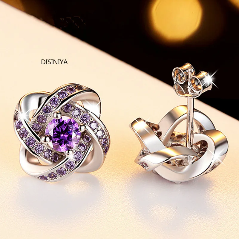 

Modern Women's Earrings 2020White and Purple Zircon Clover Stud Earrings Silvering Trendy Stainless Steel Jewelry Accessories