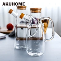 transparent glass oil bottle with handle scale heat resistant kitchen tools soy vinegar sauce container seasoning organizer