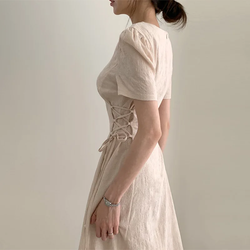 

Elegant Women Maxi Bodycon Dress Short Sleeve Fashion Summer Office Lady Solid Slim Waist Lace Up Dresses Chic Vestido