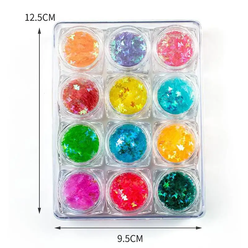 Набор блесток для ногтей с цветными бабочками 12 коробок/1 комплект|Стразы и