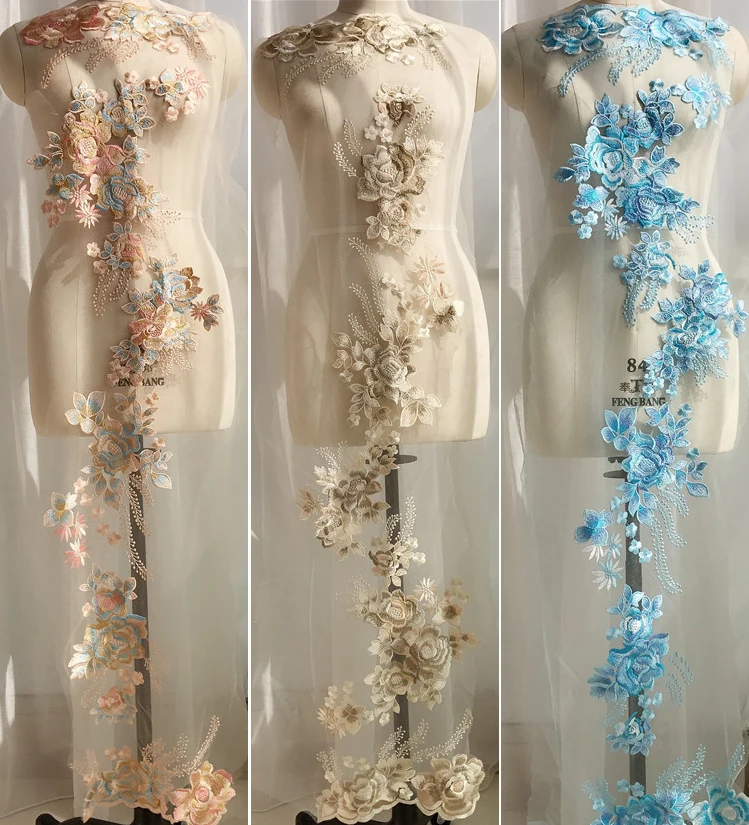 

Large Flower Embroidery Lace Fabric Appliques Patch for Evening Dress Diy Clothing Decoration Patches Trim Sewing On Accessories