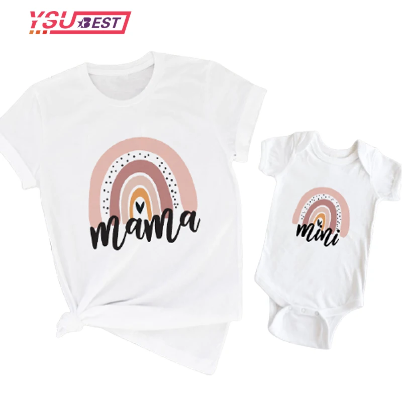 Ropa a juego de arco&iacute;ris para familia, madre e hija Camiseta con estampado de letras para, ropa informal para ni&ntilde;os y ni&ntilde;as-1