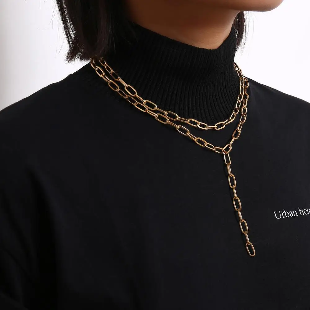 Ingemark Multi Layer Twist Lock Thick Choker Necklace Collares Steampunk Men Chunky Chain Long Tassel Necklace for Women Jewelry