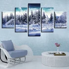 Картины на холсте, декор гостиной, 5 шт., Зимние деревья снежного леса, живопись, HD принты, натуральный плакат, модульная Настенная картина, рамка