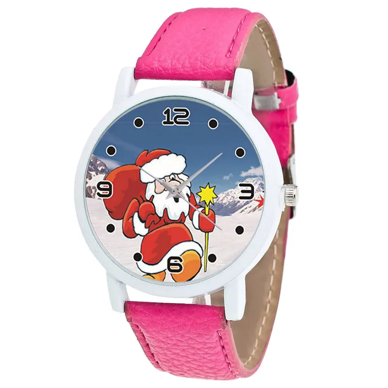 Женские часы в рождественском стиле Санта Клаус циферблат кожаный ремешок