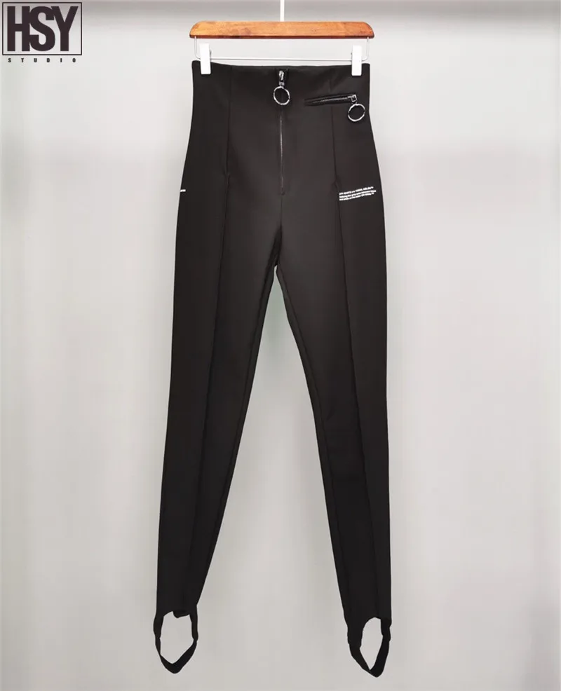 【HSY】2019 осенние новые женские черные стрейч застежка молния узкие брюки Леггинсы