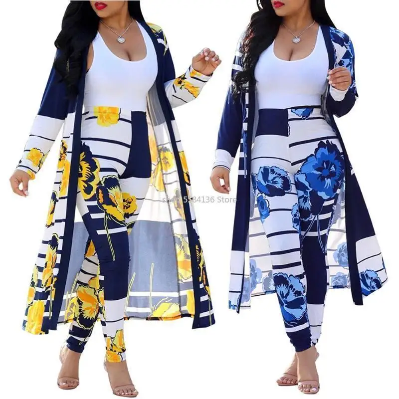 

Long Sleeve 2 Pieces Set Women Floral Printed Long Cardigan Coat and Pencil Pants Matching Set Ladies Sexy Bodcycon Club Outfit