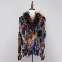 2019 new colors women genuine real rabbit fur vest coat tassels raccoon fur collar waistcoat