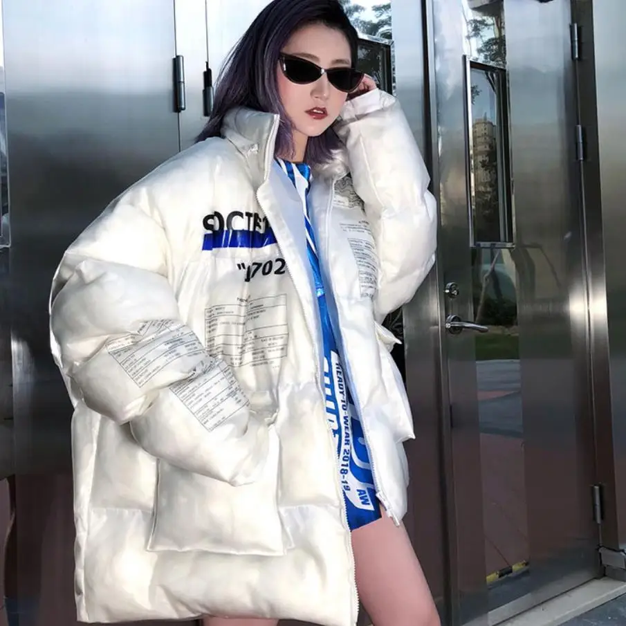 white Прозрачная хлебная стильная ПВХ хлопковая одежда сиденье горный резной лыжное пальто Женская пара зимняя негабаритная теплая хлопковая куртка wq2506 - Цвет: white