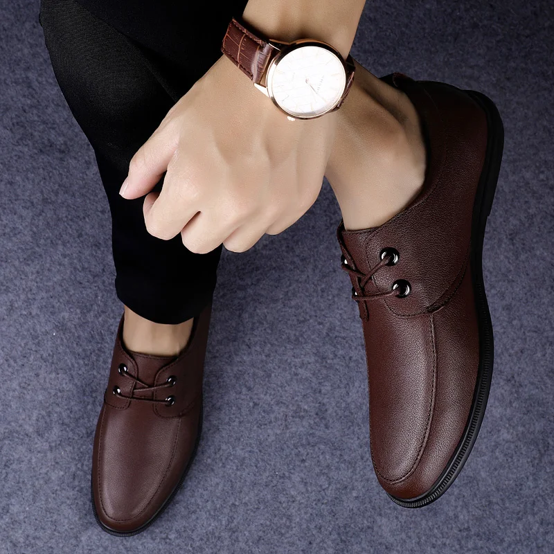 

Shoes 2020 Leather New Men Man Business Dress Classic Style Flats Brown Black Lace Up Pointed Toe Shoe For Men Oxford Shoes