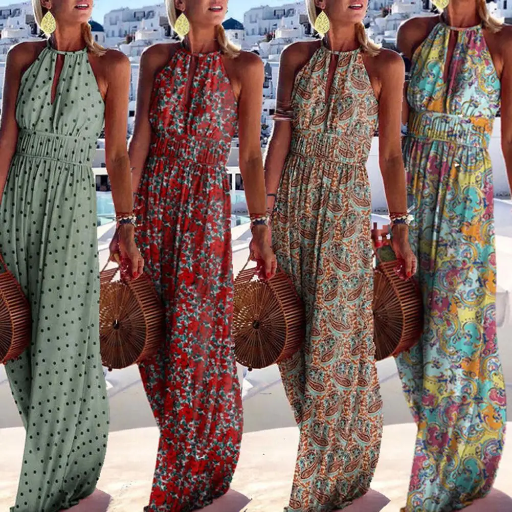 

Casual Boho Floral Print Long Party Dress Bohemian Women Elegant Sleeveless Backless Maxi Dress 2021 Summer Sexy Party Dresses