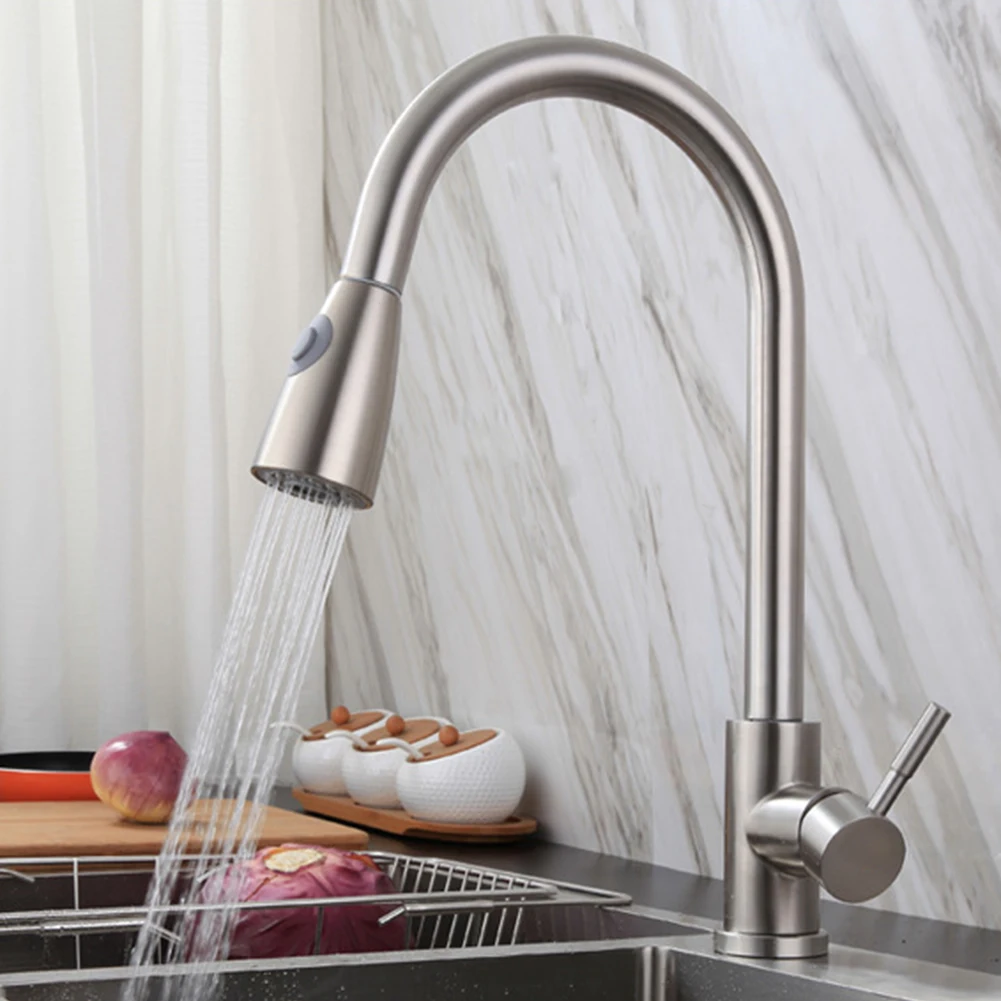 

43cm Pull-out Faucet Stainless Steel Kitchen Single Hole Sink Tap Rotatable Single Handle Faucet Taps 360 Degree Water Mixer Tap