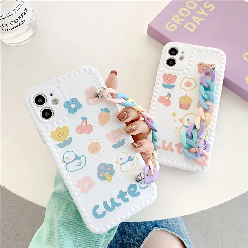 

Cute Cartoon Bear Rabbit Bracelet Wrist Phone Case For iPhone 11 12 Pro Max X XR XS Mini 7 8 Plus SE 2020 Glossy Soft TPU Back