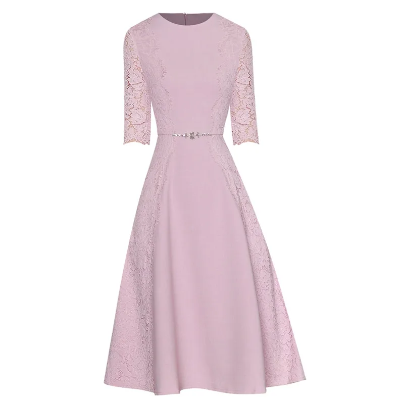 

Черные/винные/розовые кружевные блестящие женские платья до колен с рукавами три четверти