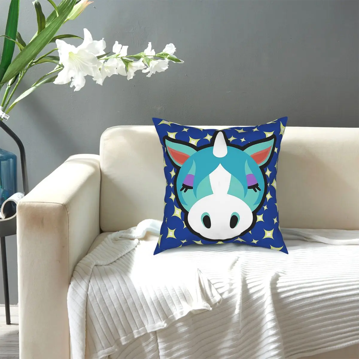 

JULIAN ANIMAL CROSSING Cute Unicorn Throw Pillow Cover Decorative Pillow Funny Pillowcover Home Decor